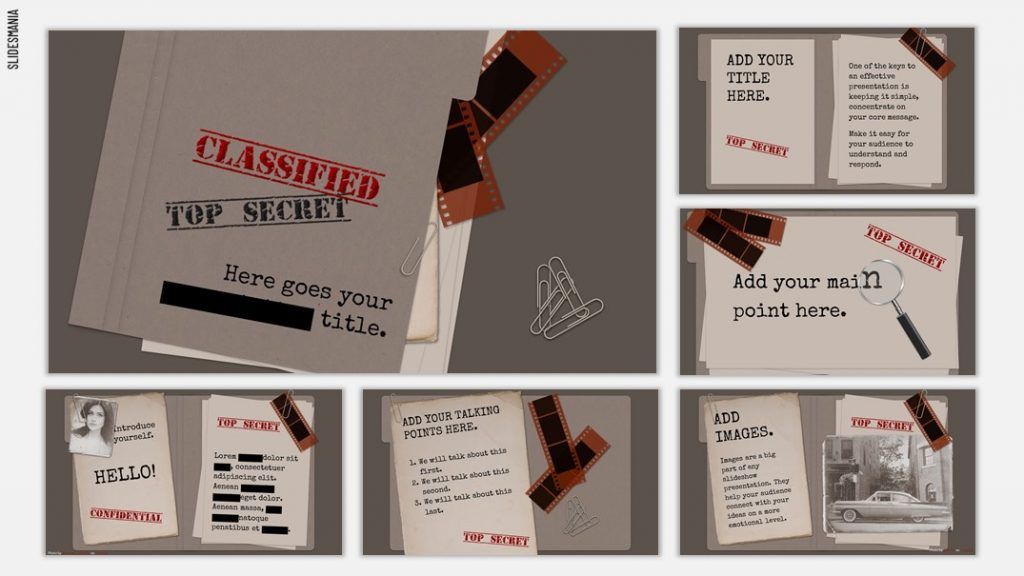 Investigation file. Free PowerPoint template & Google Slides theme