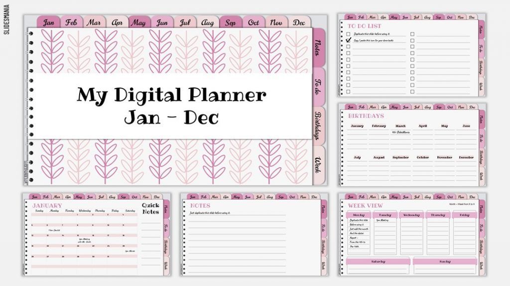 PDF A4 Format 2022 Digital Monthly Planner Pink and Beige Theme Easy Edit