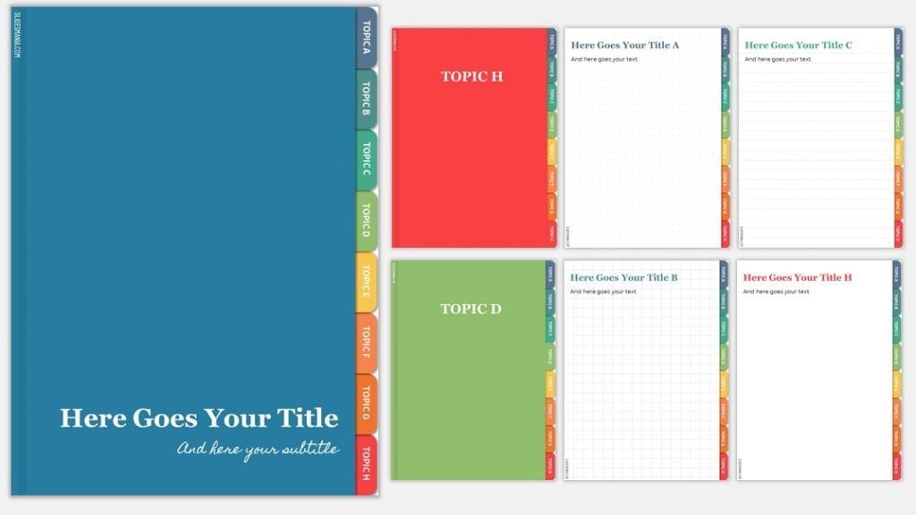 Free Digital Notebooks with sections for Google Slides Editable Colors Landscape and Portrait!