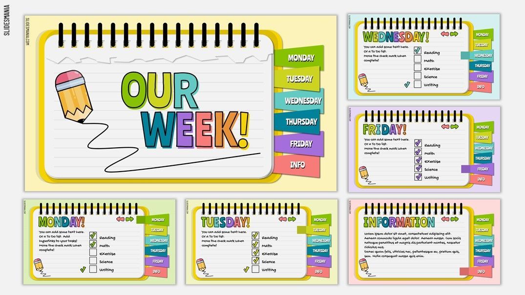 Elementary Weekly Agenda, a colorful template for Google Slides or