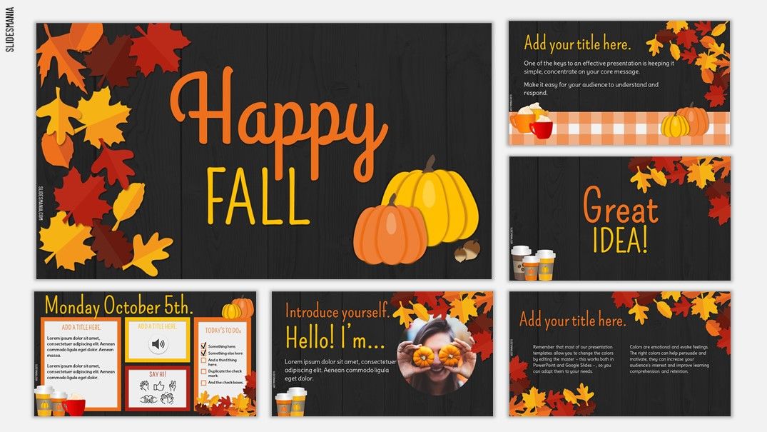 Happy Fall, free template for Google Slides or ppt, includes a morning