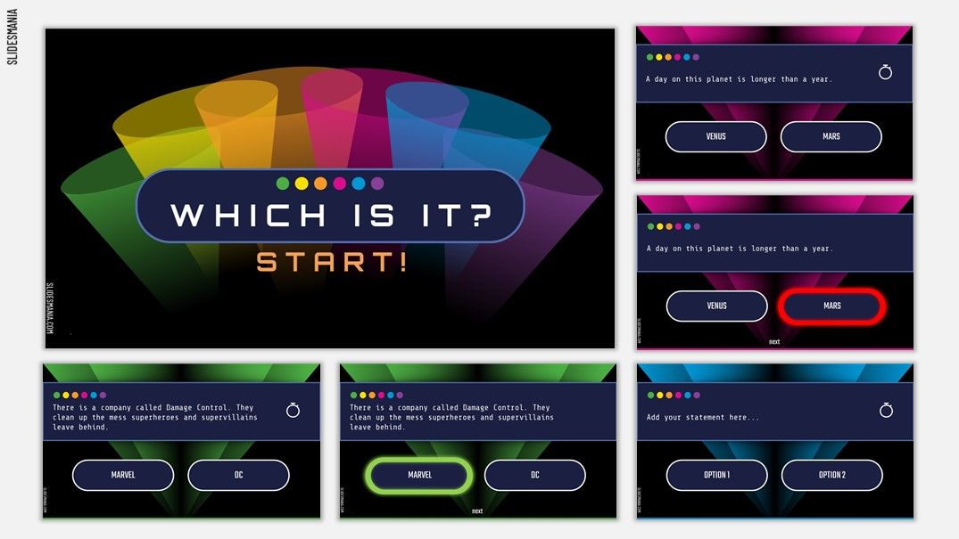 Which is it? Interactive trivia game template. SlidesMania