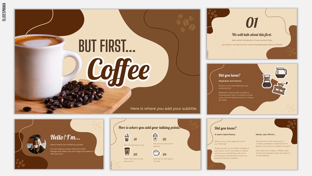 First, coffee | Free PowerPoint template & Google Slides theme