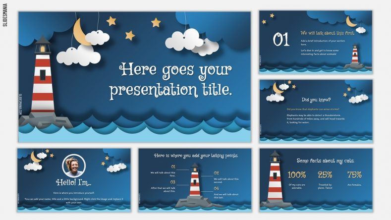 Lighthouse animated background | Free PowerPoint template & Google Slides  theme