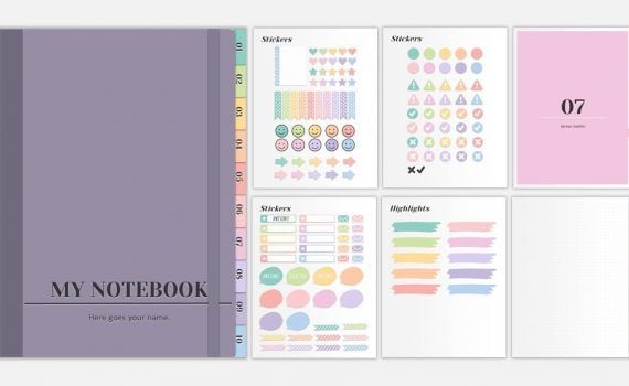 Digital Notebooks with sections. Editable colors version. Free