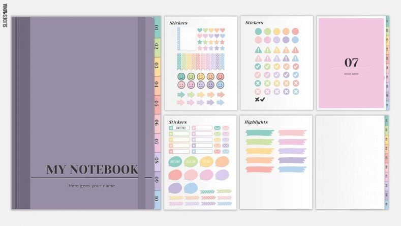 Digital Notebook with stickers | Free PowerPoint template & Google Slides theme