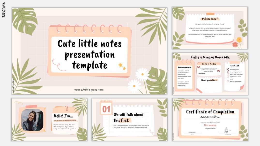 Cute Little Notes  Free PowerPoint template & Google Slides theme