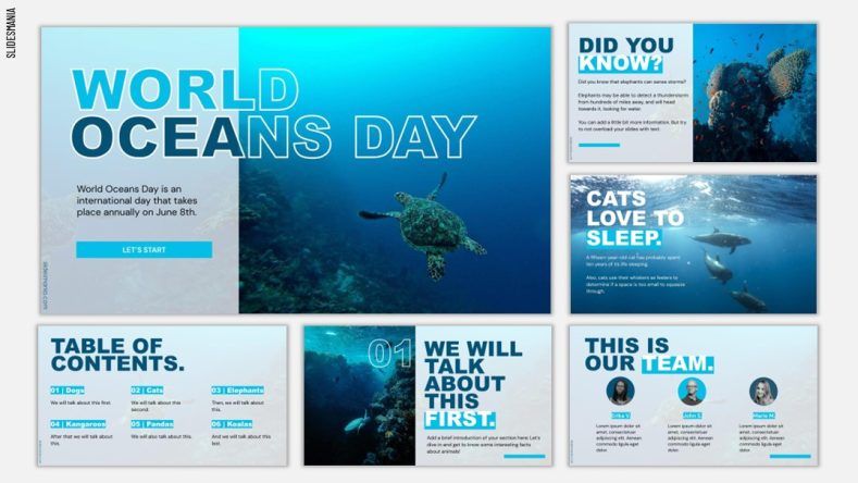 World Oceans Day Free PowerPoint template Google Slides theme